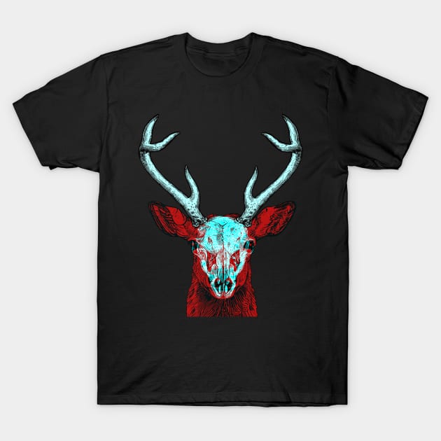 Deer Skull Interactive Red&Blue Filter T-Shirt #2 T-Shirt by RedAndBlue